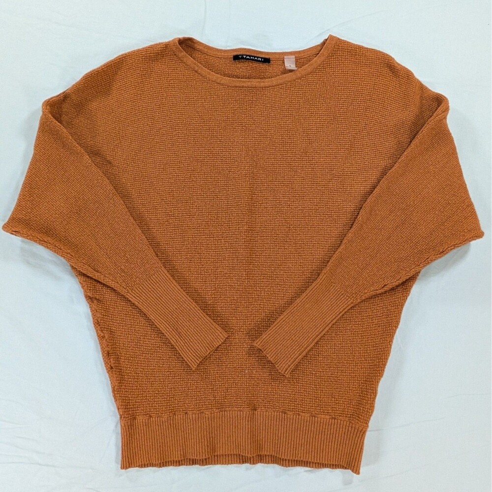 Tahari Women’s Small Brown Knit Dolman Long Sleeve Round Neck Sweater